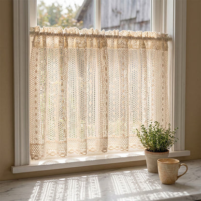 Bohemian Beige Dot Crochet Tier Curtain - image 1