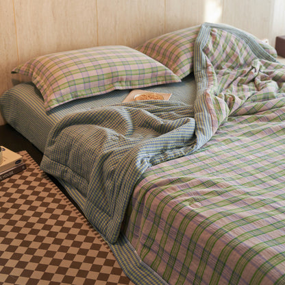 Gingham Pure Cotton Quilt Set - Yellow&Purple - Bedding Set - King - image 20