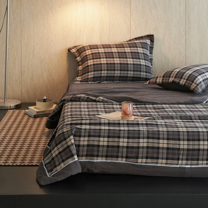 Gingham Pure Cotton Quilt Set - Dark Grey - Bedding Set - King - image 6