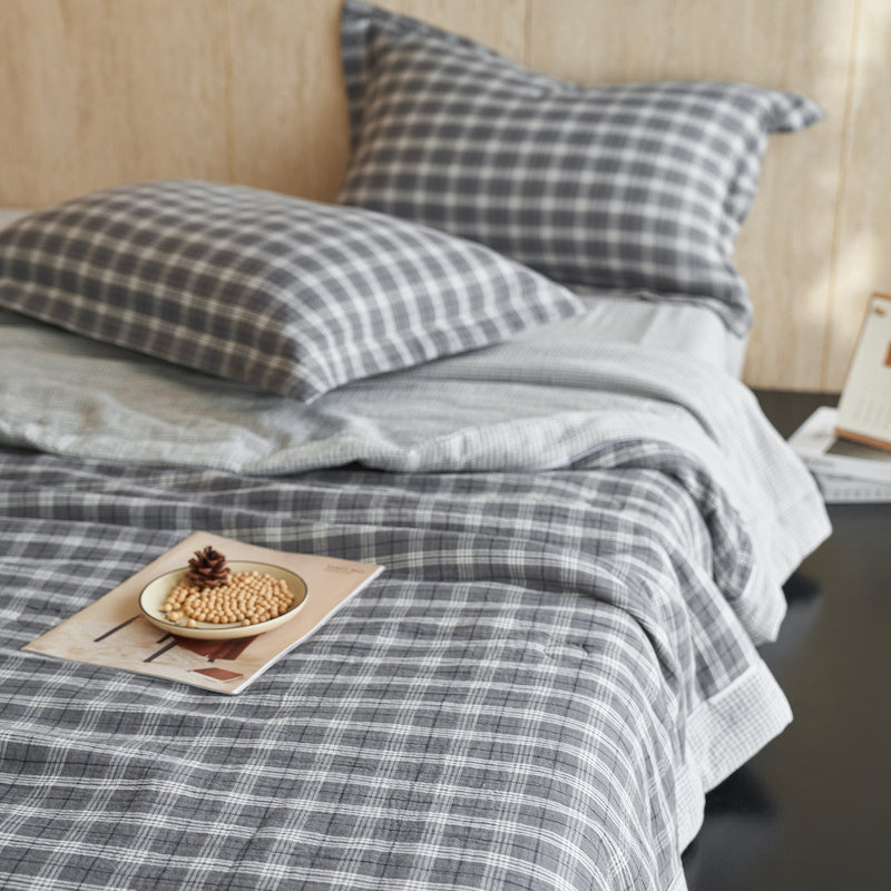 Gingham Pure Cotton Quilt Set - Light Grey - Bedding Set - King - image 8