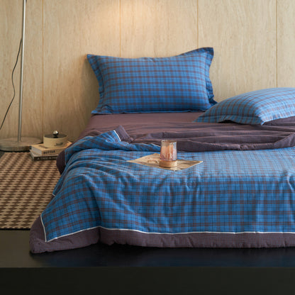 Gingham Pure Cotton Quilt Set - Dark Blue - Bedding Set - King - image 12