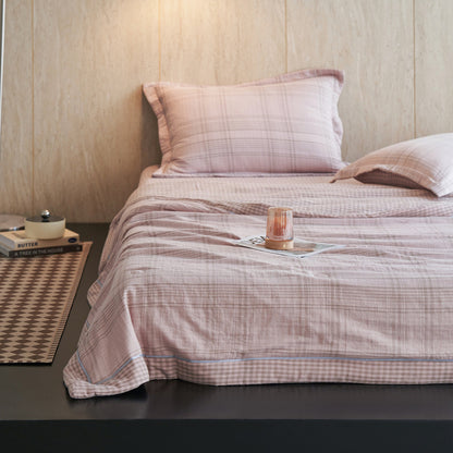 Gingham Pure Cotton Quilt Set - Pink - Bedding Set - King - image 14