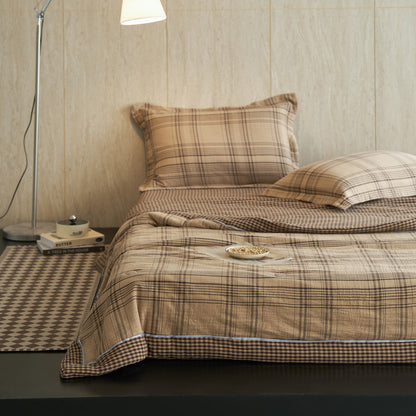 Gingham Pure Cotton Quilt Set - Brown - Bedding Set - King - image 16