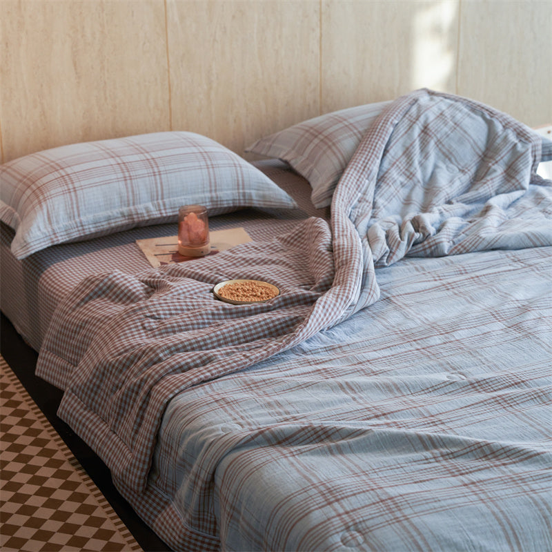 Gingham Pure Cotton Quilt Set - Light Blue - Bedding Set - King - image 18