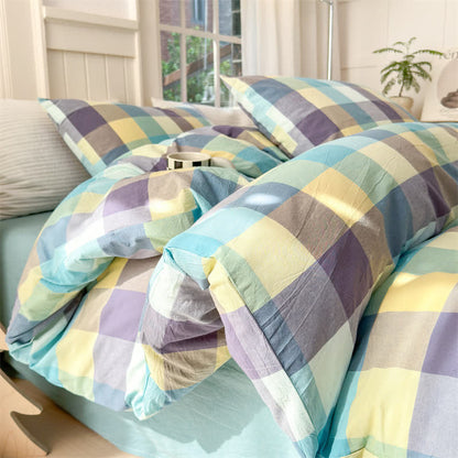 Multi-Color Plaid Cotton Bedding Set - Blue & Yellow - 2PCS Pillowcases - 19" x 29" - image 0