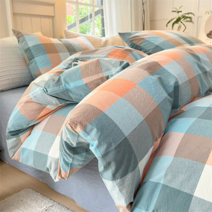 Multi-Color Plaid Cotton Bedding Set - Blue & Orange - 2PCS Pillowcases - 19" x 29" - image 5