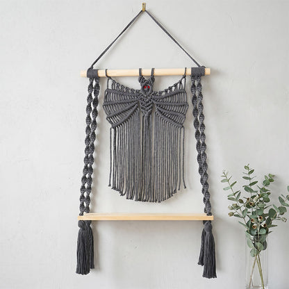 Boho Bat Macrame Wall Hanging - Black - 40cm x 65cm - image 0
