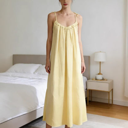 Solid Color Cotton Sleeveless Tie Strap Nightgown - Yellow - XL - image 6