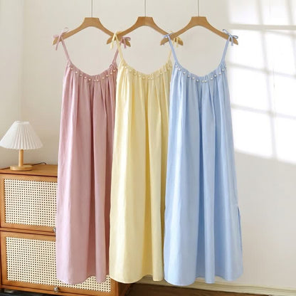 Solid Color Cotton Sleeveless Tie Strap Nightgown - image 0