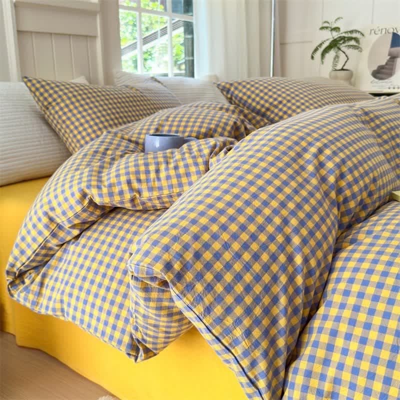 Small Check Gingham Cotton Bedding Set - Purple & Yellow - 2PCS Pillowcases - 19" x 29" - image 15