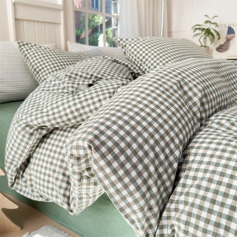 Small Check Gingham Cotton Bedding Set - Green - 2PCS Pillowcases - 19" x 29" - image 17