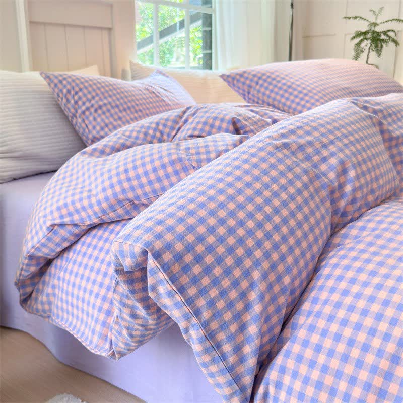 Small Check Gingham Cotton Bedding Set - Purple & Pink - 2PCS Pillowcases - 19" x 29" - image 0