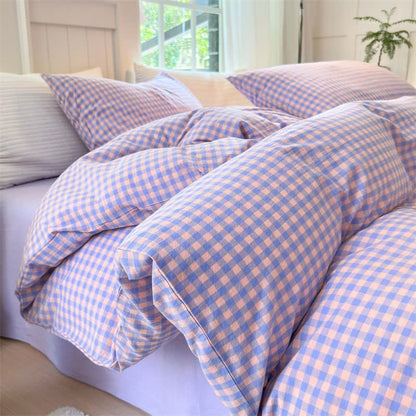 Small Check Gingham Cotton Bedding Set - Purple & Pink - 2PCS Pillowcases - 19" x 29" - image 0