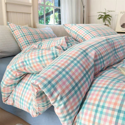 Small Check Gingham Cotton Bedding Set - Multicolor - 2PCS Pillowcases - 19" x 29" - image 8