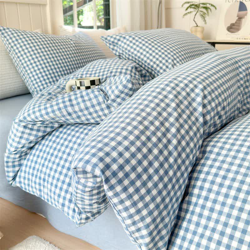 Small Check Gingham Pure Cotton Bedding Set - Light Blue - 2PCS Pillowcases - 19" x 29" - image 14