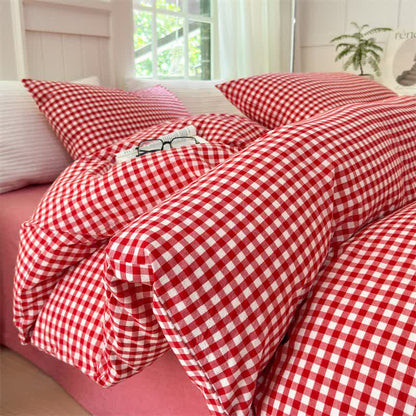 Small Check Gingham Pure Cotton Bedding Set - Red - 2PCS Pillowcases - 19" x 29" - image 21