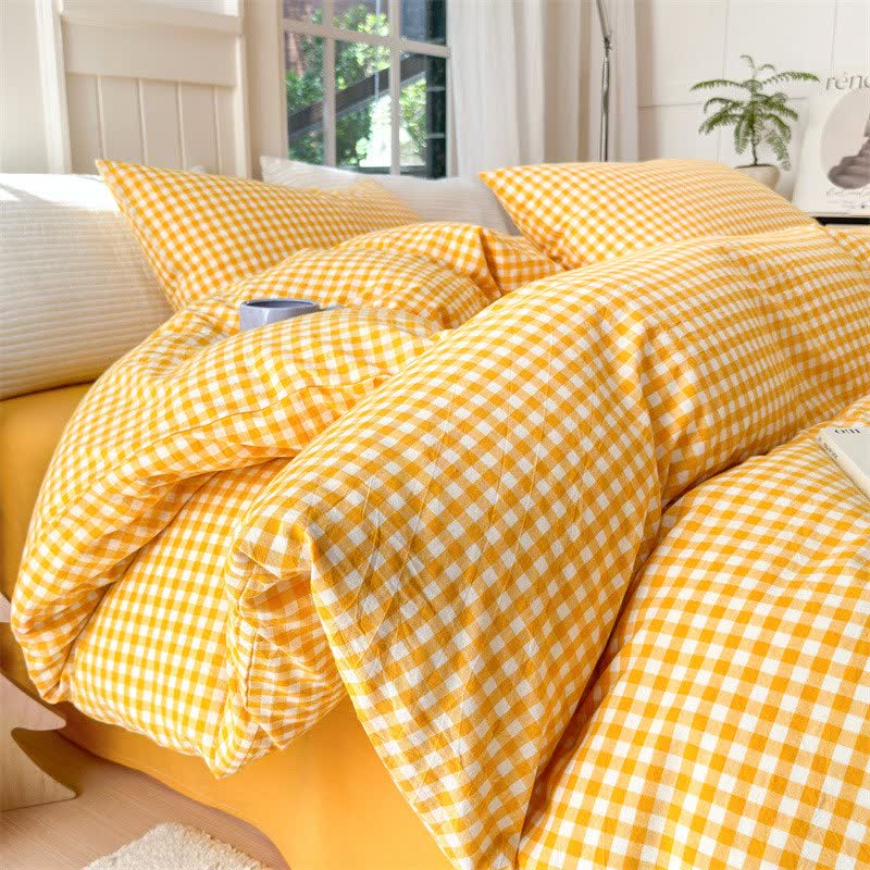 Small Check Gingham Pure Cotton Bedding Set - Yellow - 2PCS Pillowcases - 19" x 29" - image 4