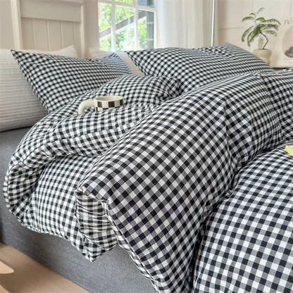 Small Check Gingham Pure Cotton Bedding Set - Black & White - 2PCS Pillowcases - 19" x 29" - image 2