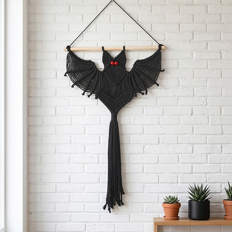 Gothic Macrame Tassels Bat Wall Hanging - Black - 40cm x 61cm - image 3