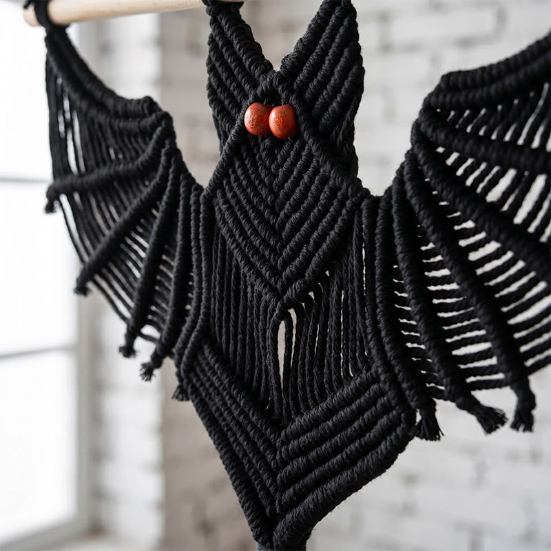 Gothic Macrame Tassels Bat Wall Hanging - image 1