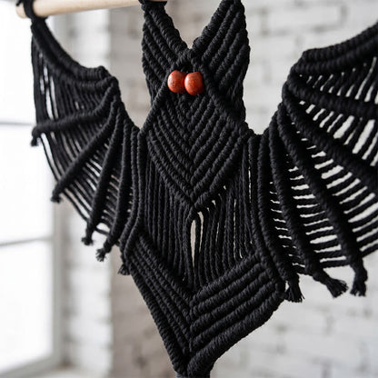 Gothic Macrame Tassels Bat Wall Hanging - image 1
