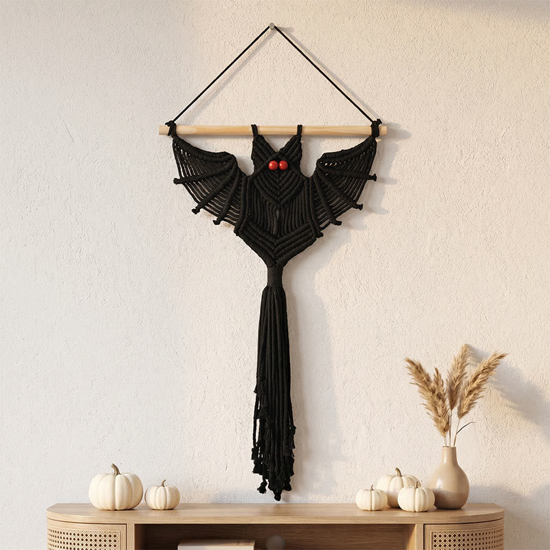 Gothic Macrame Tassels Bat Wall Hanging - Black - 50cm x 76cm - image 4