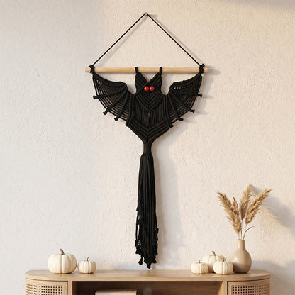 Gothic Macrame Tassels Bat Wall Hanging - Black - 50cm x 76cm - image 4
