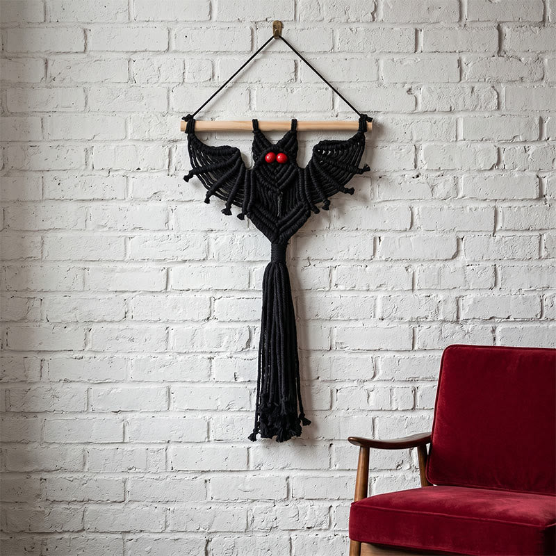 Gothic Macrame Tassels Bat Wall Hanging - Black - 30cm x 46cm - image 0