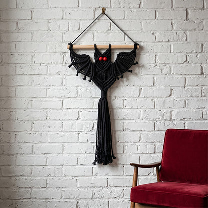 Gothic Macrame Tassels Bat Wall Hanging - Black - 30cm x 46cm - image 0