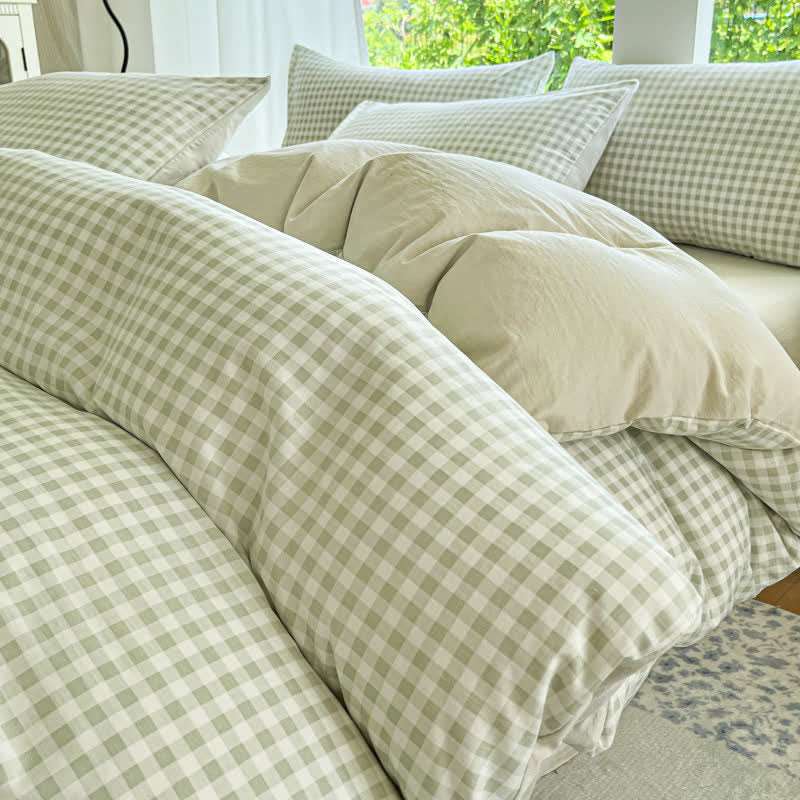Pastel Gingham Pure Cotton Bedding Set - Green - Bedding Set - King - image 14