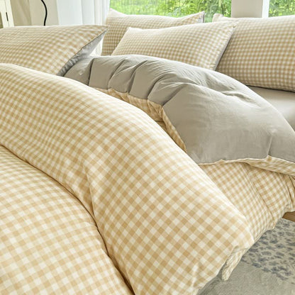 Pastel Gingham Pure Cotton Bedding Set - Yellow - Bedding Set - King - image 12