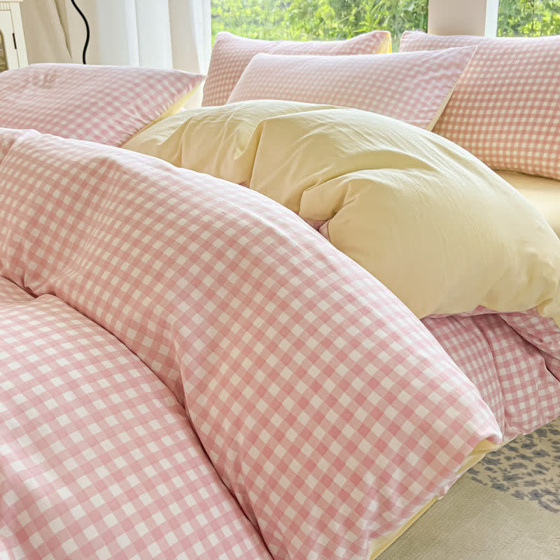Pastel Gingham Pure Cotton Bedding Set - Pink - Bedding Set - King - image 0