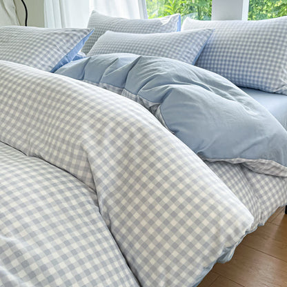 Pastel Gingham Pure Cotton Bedding Set - Blue - Bedding Set - King - image 6
