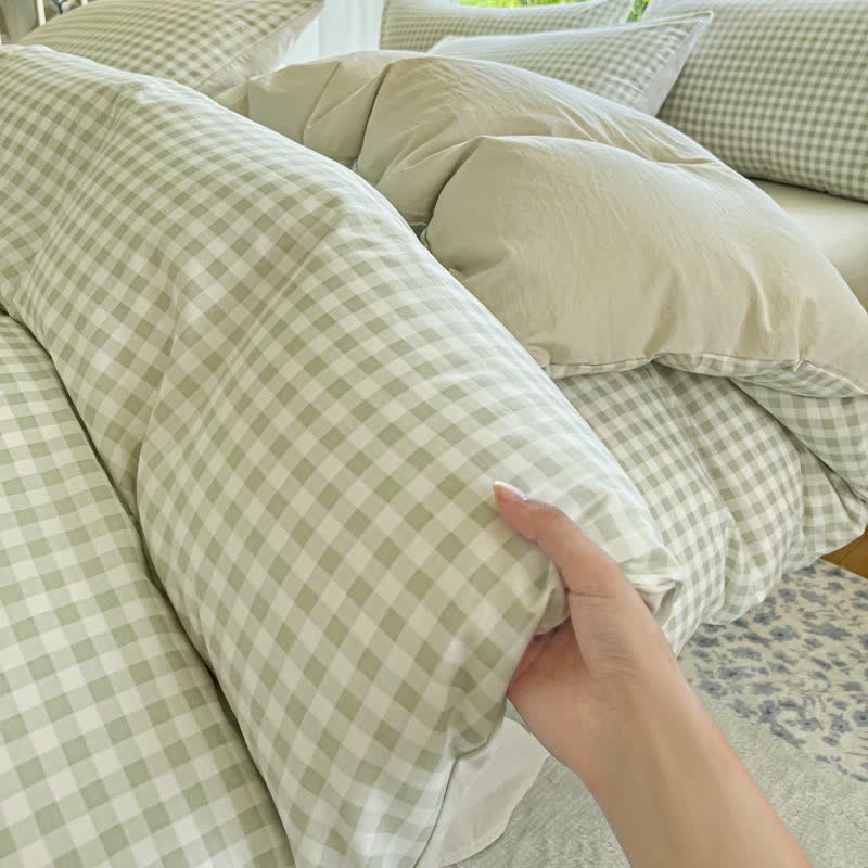 Pastel Gingham Pure Cotton Bedding Set - image 17