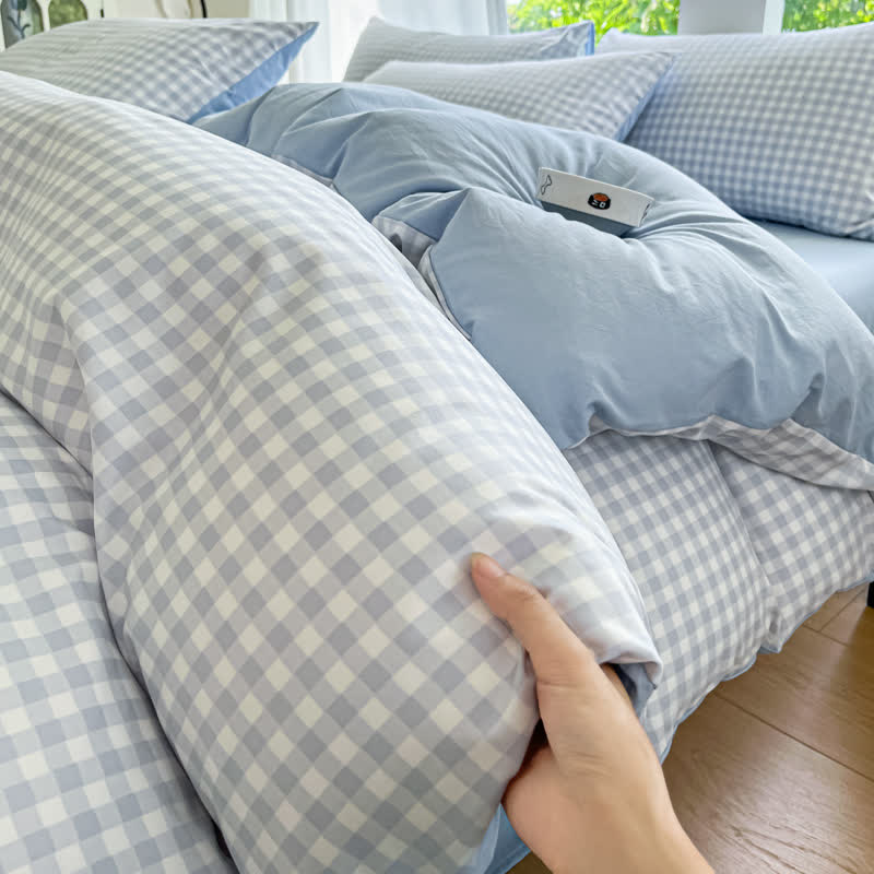 Pastel Gingham Pure Cotton Bedding Set - image 9