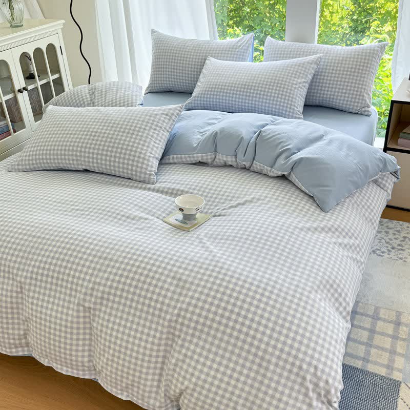 Pastel Gingham Pure Cotton Bedding Set - image 8