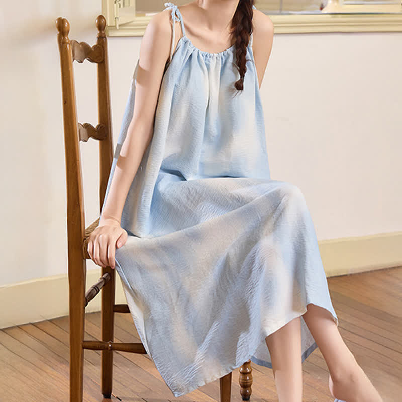 Artistic Blue Cotton Tie Strap Nightgown - image 5