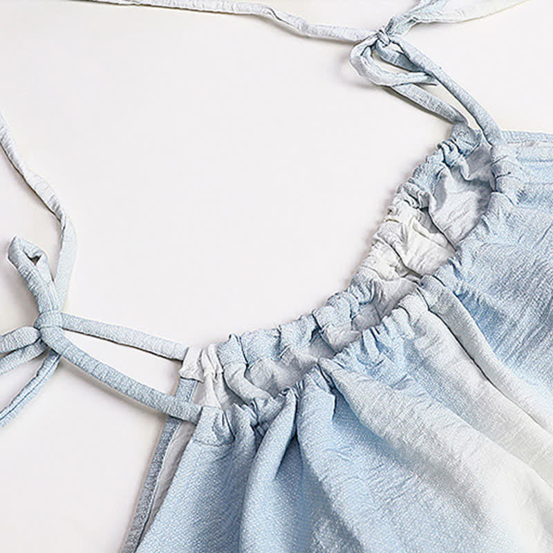 Artistic Blue Cotton Tie Strap Nightgown - image 9