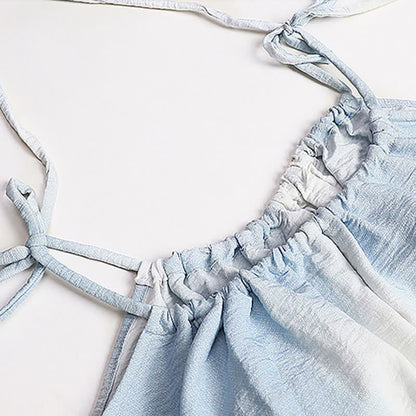 Artistic Blue Cotton Tie Strap Nightgown - image 9