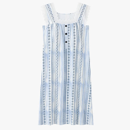 Square Neck Striped Floral Sleeveless Nightgown - image 6