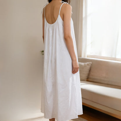 Solid Color Cotton Sleeveless Tie Strap Nightgown - image 9