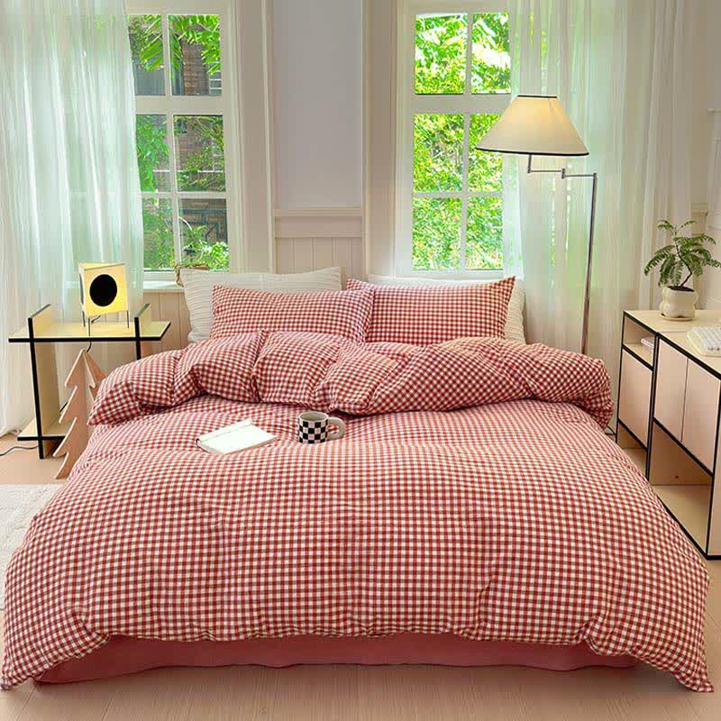 Small Check Gingham Pure Cotton Bedding Set - image 1