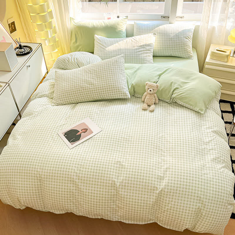 Pastel Gingham Pure Cotton Bedding Set - image 16