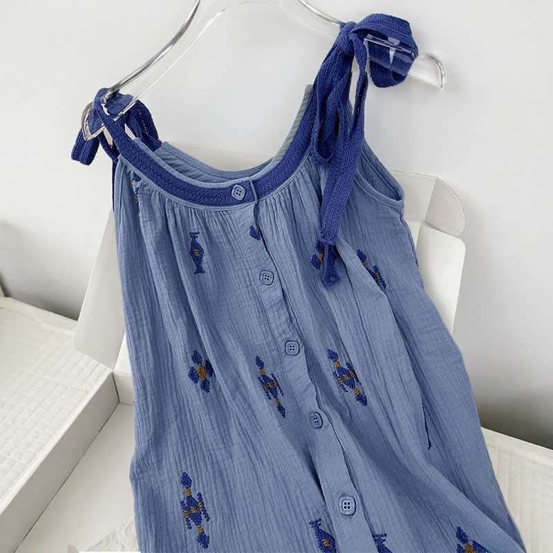 Blue Cotton Gauze Tie Strap Nightgown - image 4