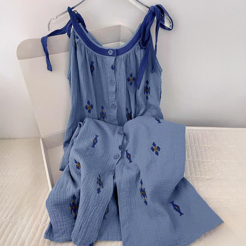 Blue Cotton Gauze Tie Strap Nightgown - image 1