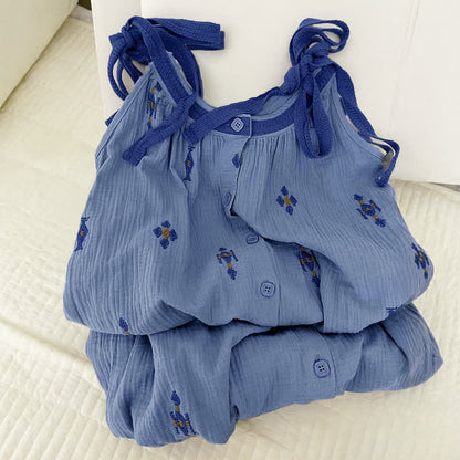Blue Cotton Gauze Tie Strap Nightgown - image 3