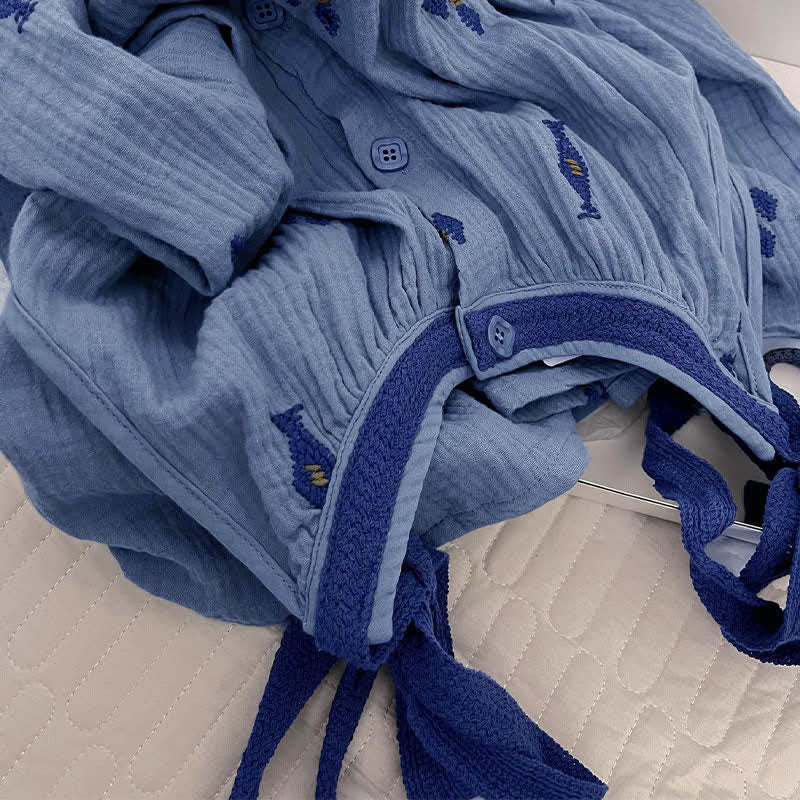 Blue Cotton Gauze Tie Strap Nightgown - image 6