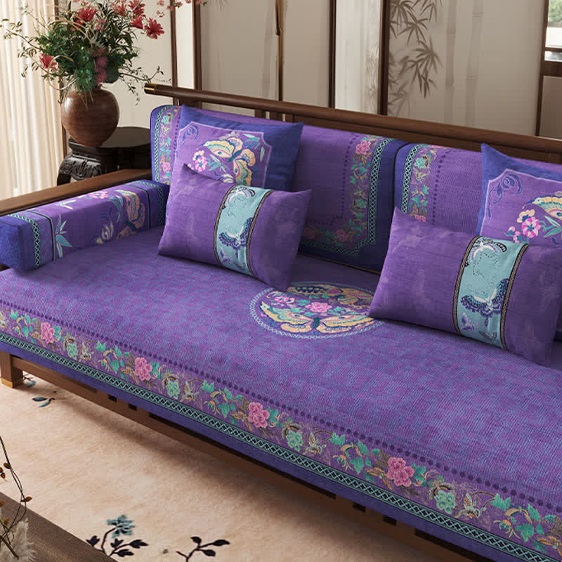 Oriental Style Floral & Butterfly Sofa Protector - image 3