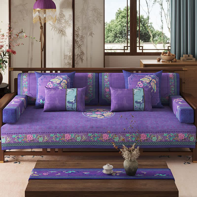 Oriental Style Floral & Butterfly Sofa Protector - 43" x 118" - image 0