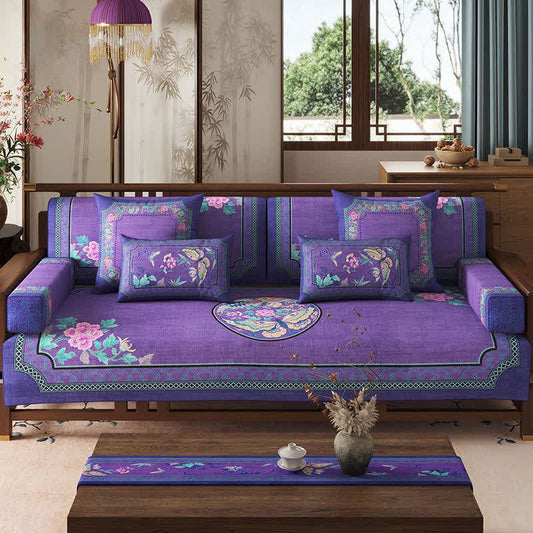 Vintage Oriental Floral & Butterfly Sofa Protector - 43" x 118" - image 0